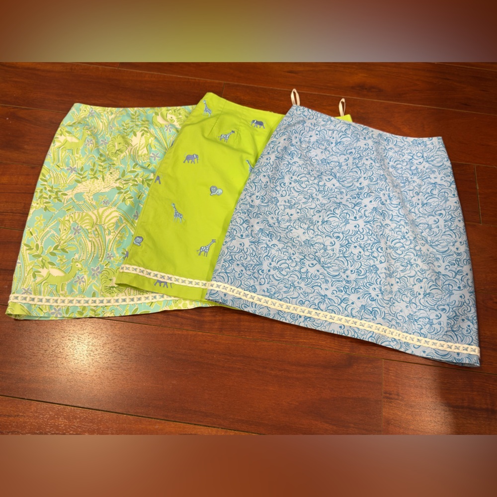 Lilly Pulitzer Trio of Mini Skirts in Lime, Mint and Light Blue Prints
